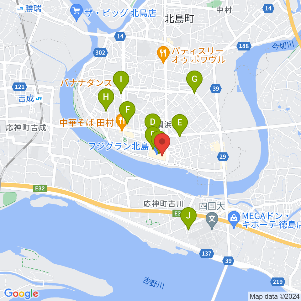 シネマサンシャイン北島周辺のカフェ一覧地図