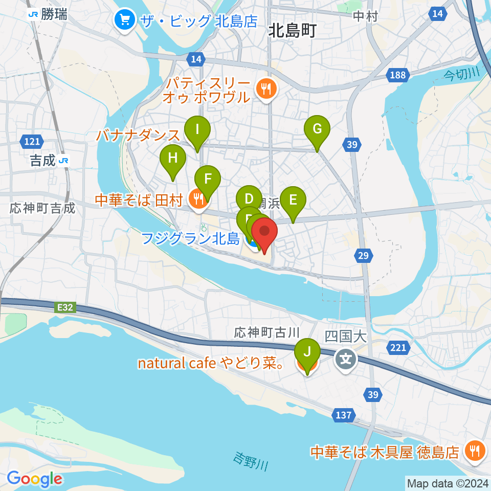 シネマサンシャイン北島周辺のカフェ一覧地図