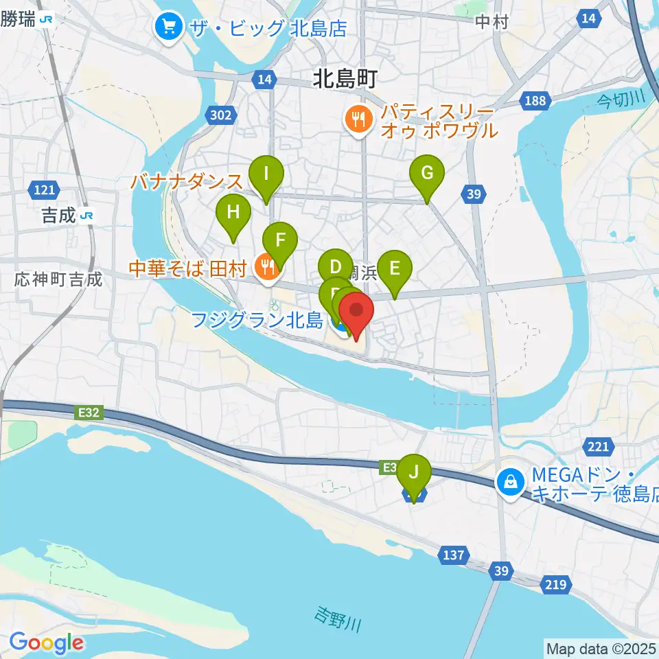 シネマサンシャイン北島周辺のカフェ一覧地図