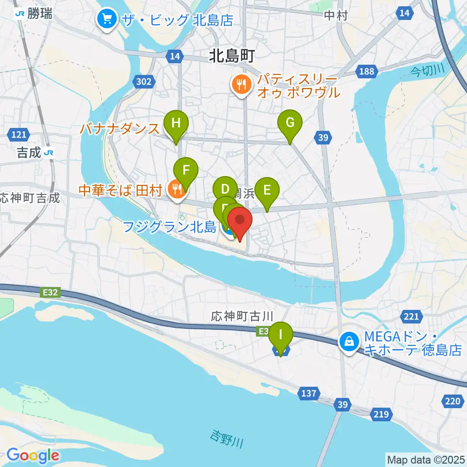 シネマサンシャイン北島周辺のカフェ一覧地図