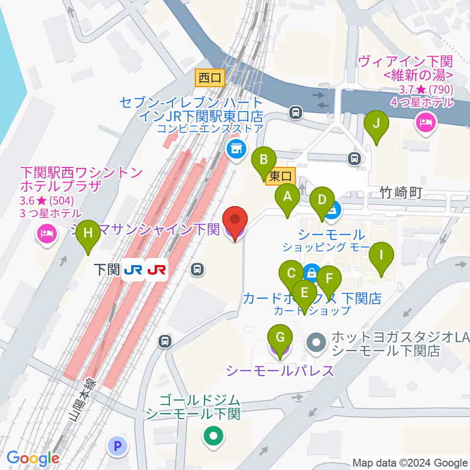 シネマサンシャイン下関周辺のカフェ一覧地図