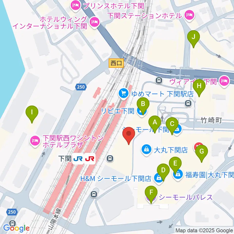 シネマサンシャイン下関周辺のカフェ一覧地図