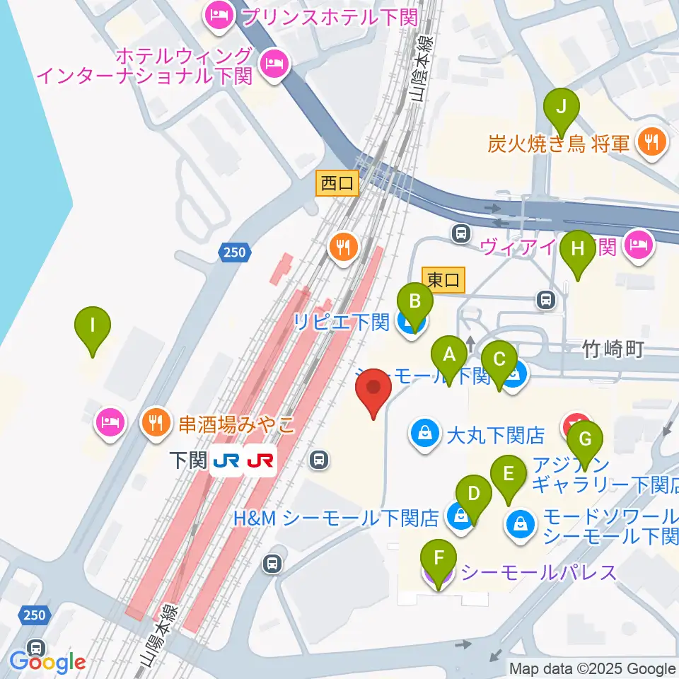 シネマサンシャイン下関周辺のカフェ一覧地図