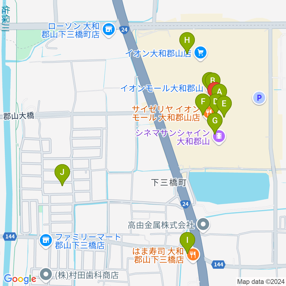 シネマサンシャイン大和郡山周辺のカフェ一覧地図