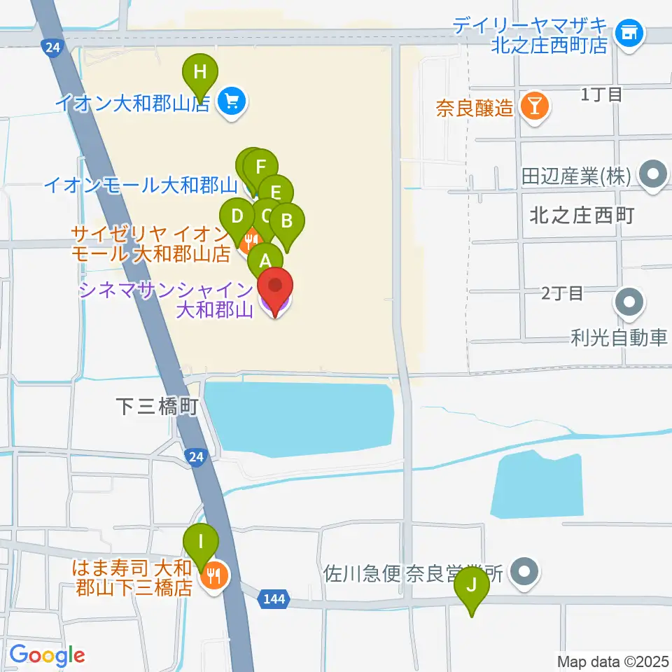 シネマサンシャイン大和郡山周辺のカフェ一覧地図