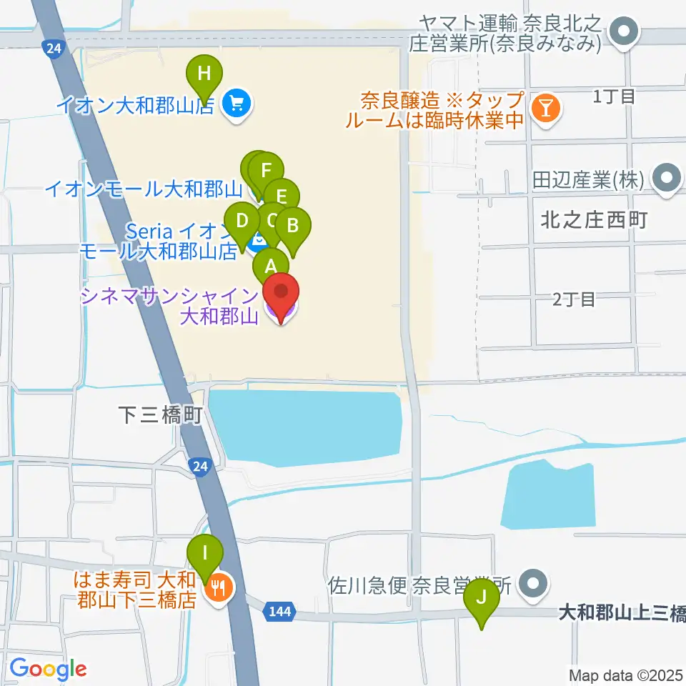 シネマサンシャイン大和郡山周辺のカフェ一覧地図