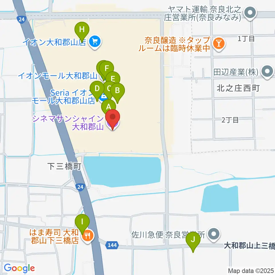 シネマサンシャイン大和郡山周辺のカフェ一覧地図