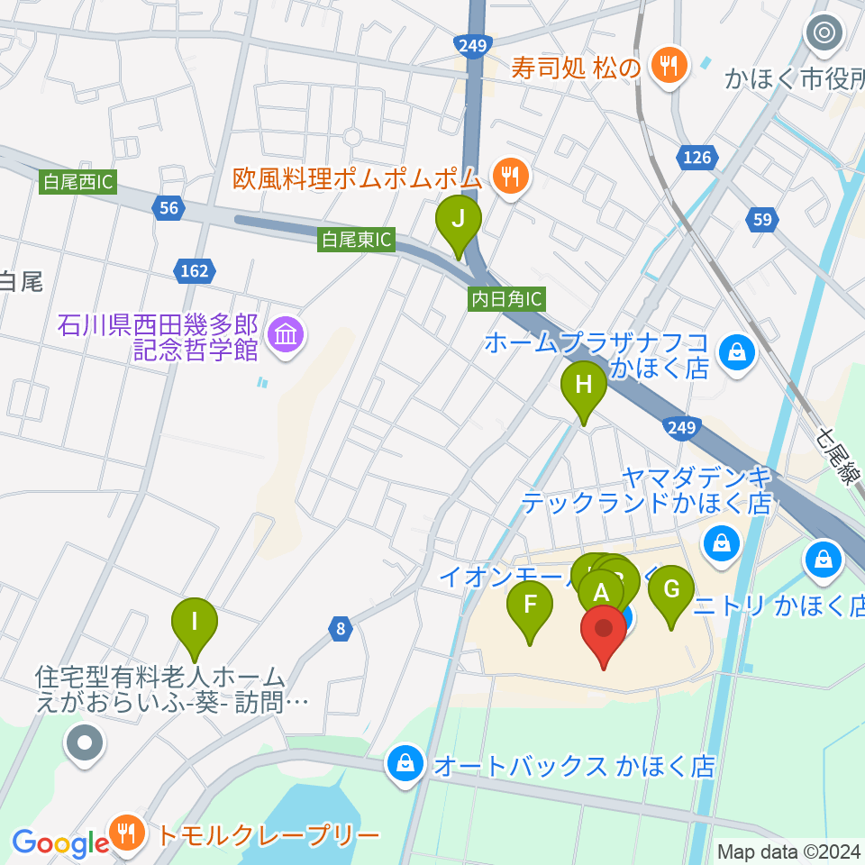 シネマサンシャインかほく周辺のカフェ一覧地図