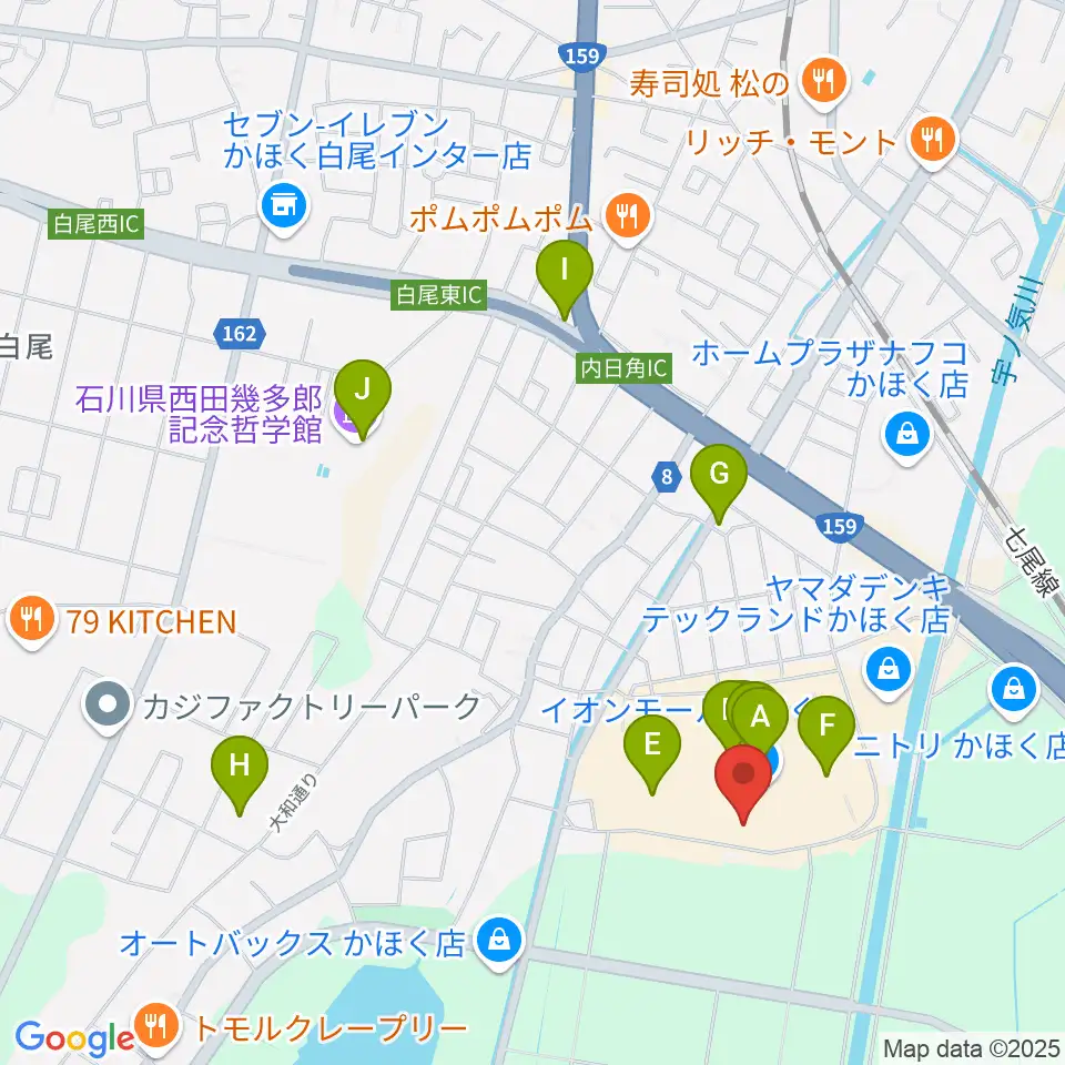 シネマサンシャインかほく周辺のカフェ一覧地図