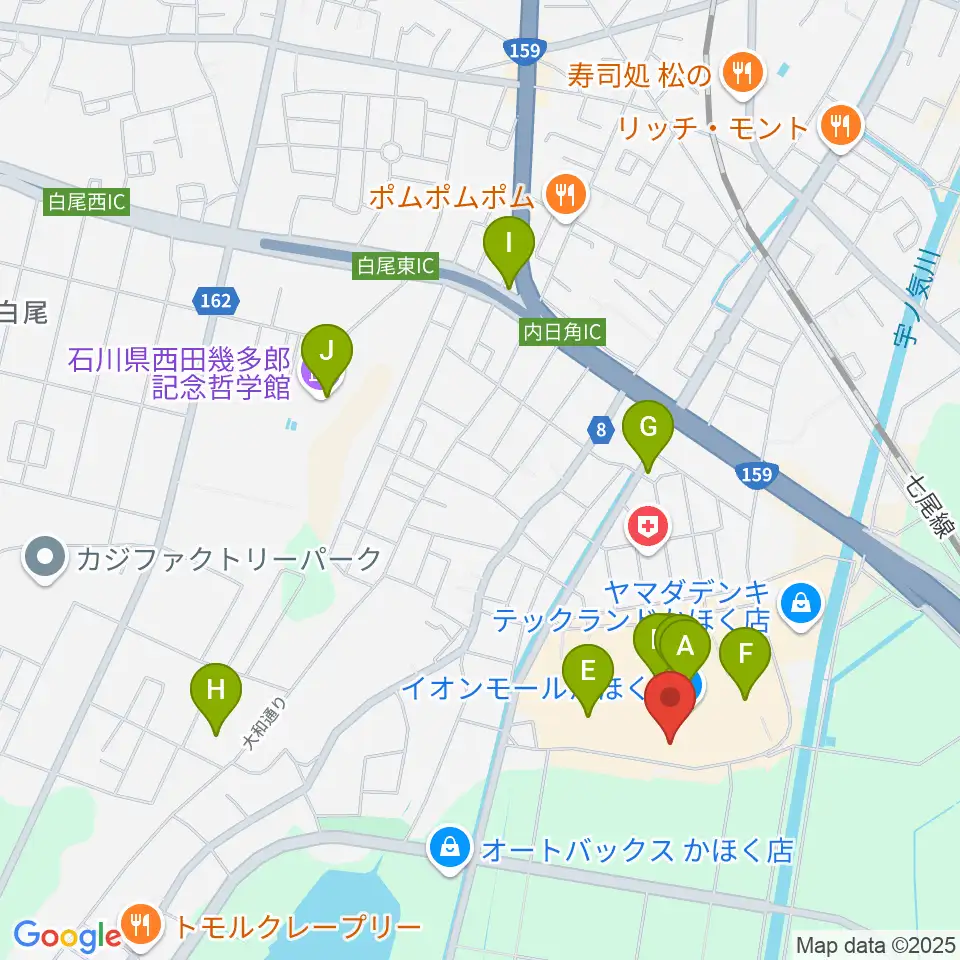 シネマサンシャインかほく周辺のカフェ一覧地図