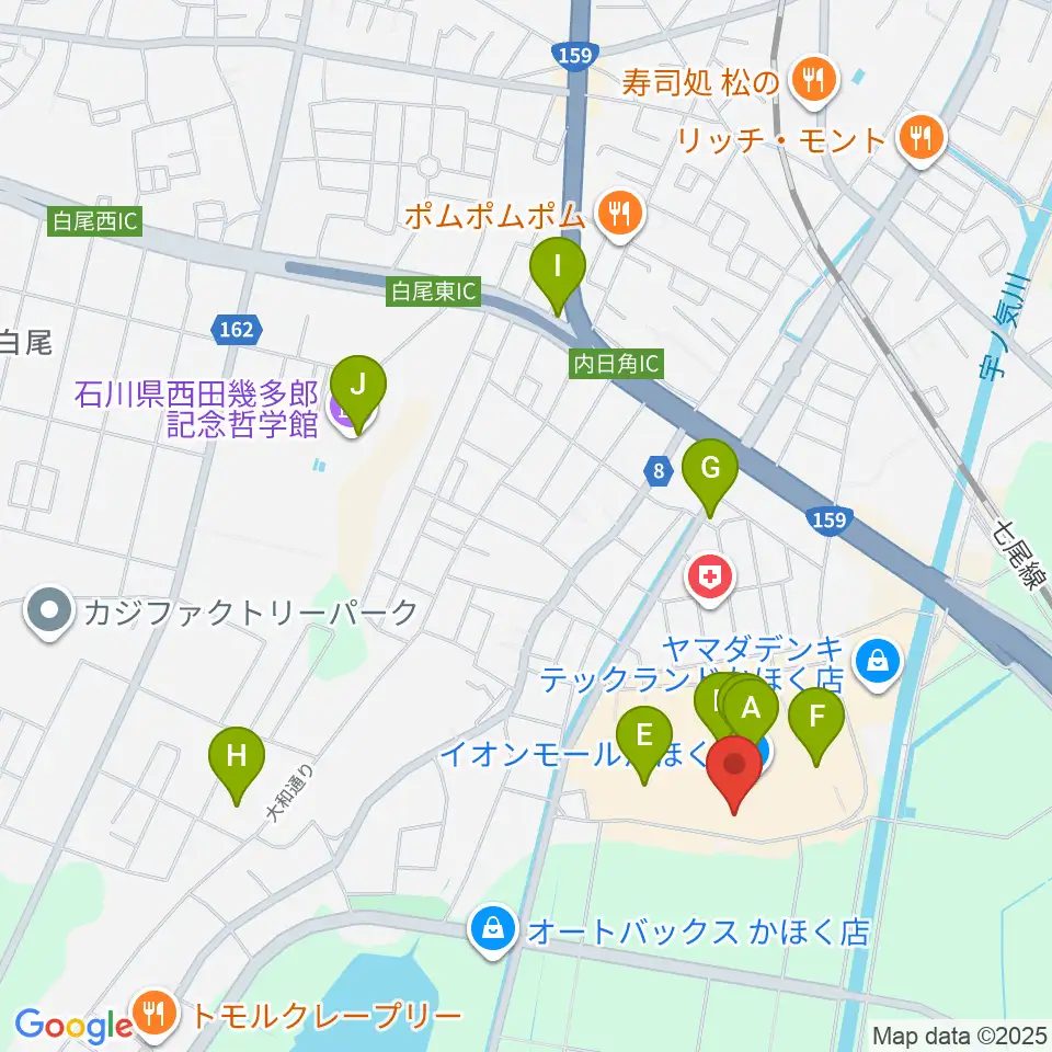 シネマサンシャインかほく周辺のカフェ一覧地図