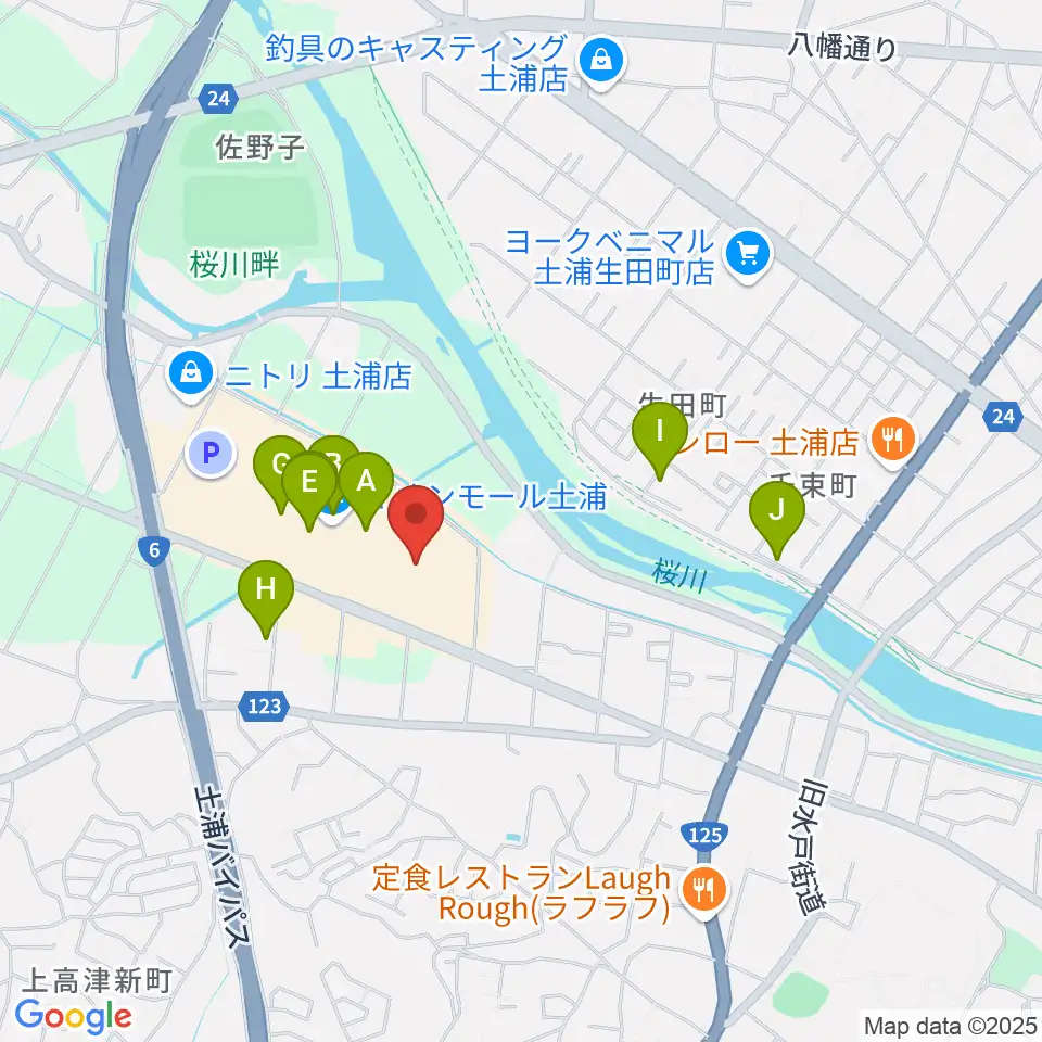 シネマサンシャイン土浦周辺のカフェ一覧地図