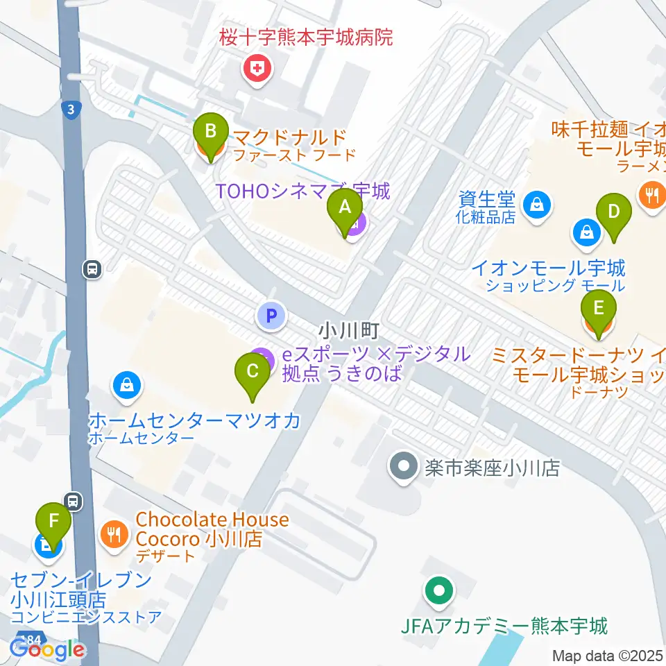 TOHOシネマズ宇城周辺のカフェ一覧地図