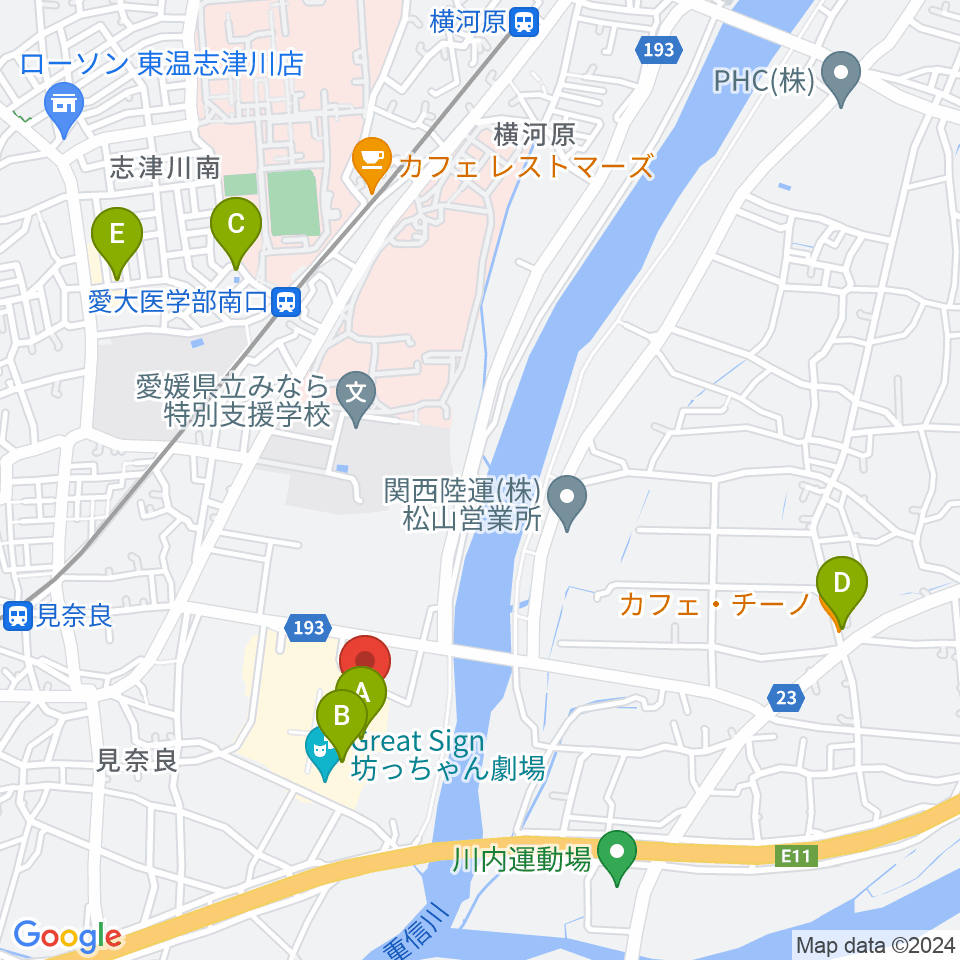 東温アートヴィレッジセンター・シアターNEST周辺のカフェ一覧地図