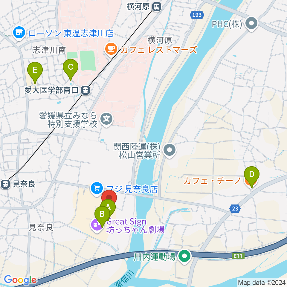 東温アートヴィレッジセンター・シアターNEST周辺のカフェ一覧地図