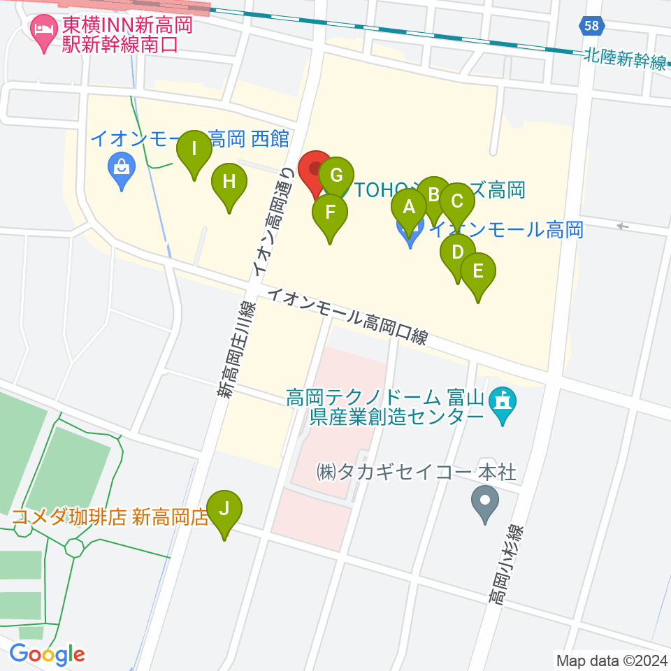TOHOシネマズ高岡周辺のカフェ一覧地図