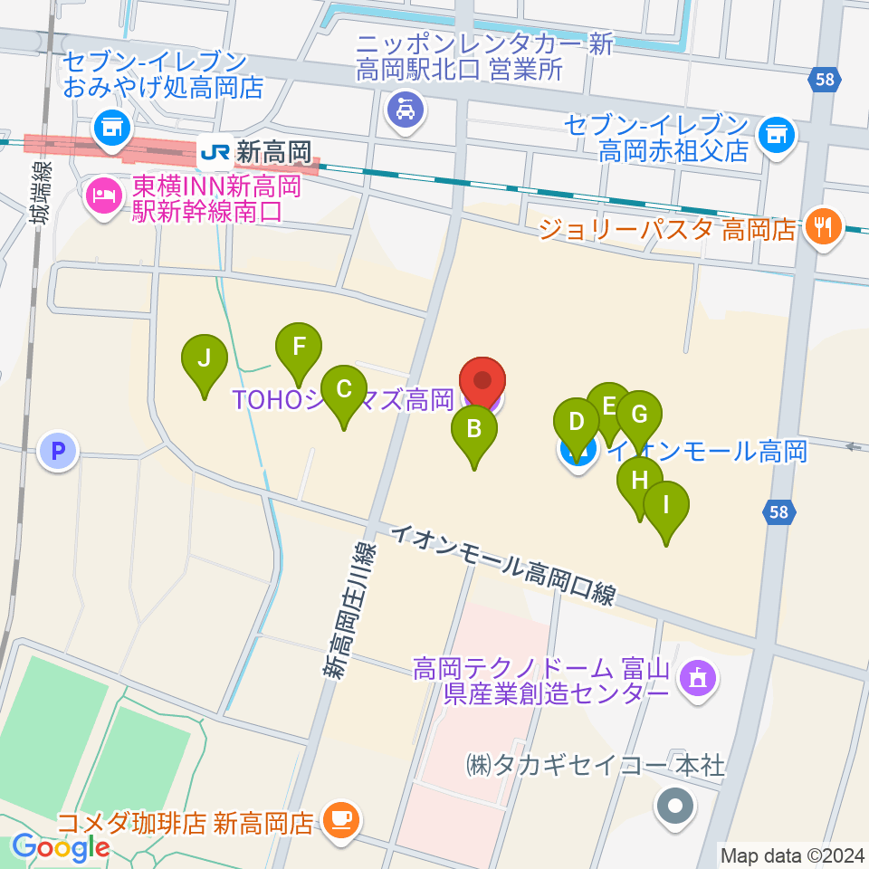 TOHOシネマズ高岡周辺のカフェ一覧地図