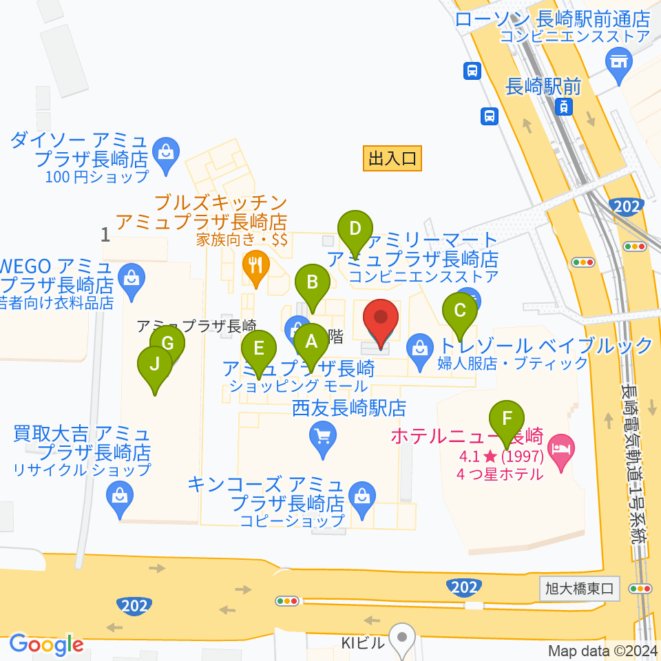 ユナイテッド・シネマ長崎周辺のカフェ一覧地図