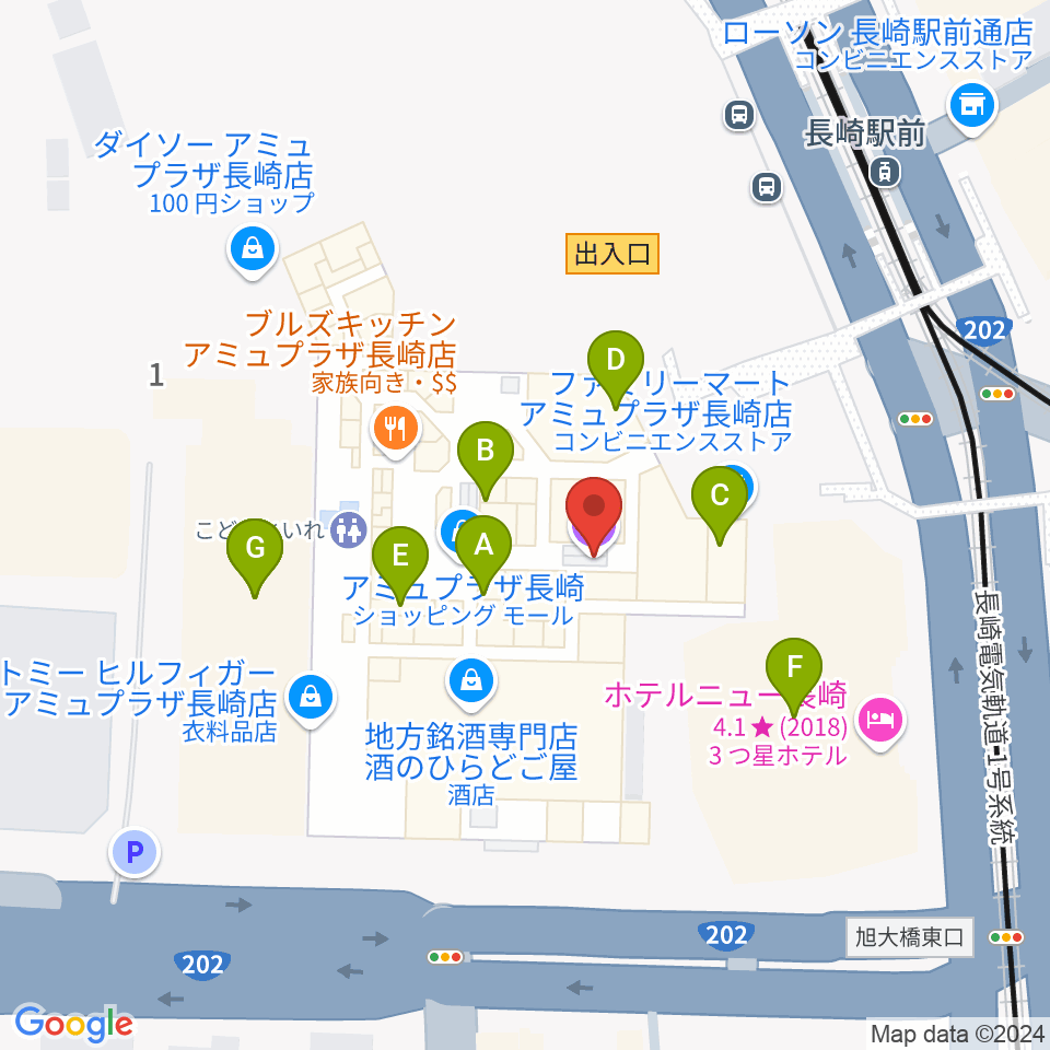 ユナイテッド・シネマ長崎周辺のカフェ一覧地図