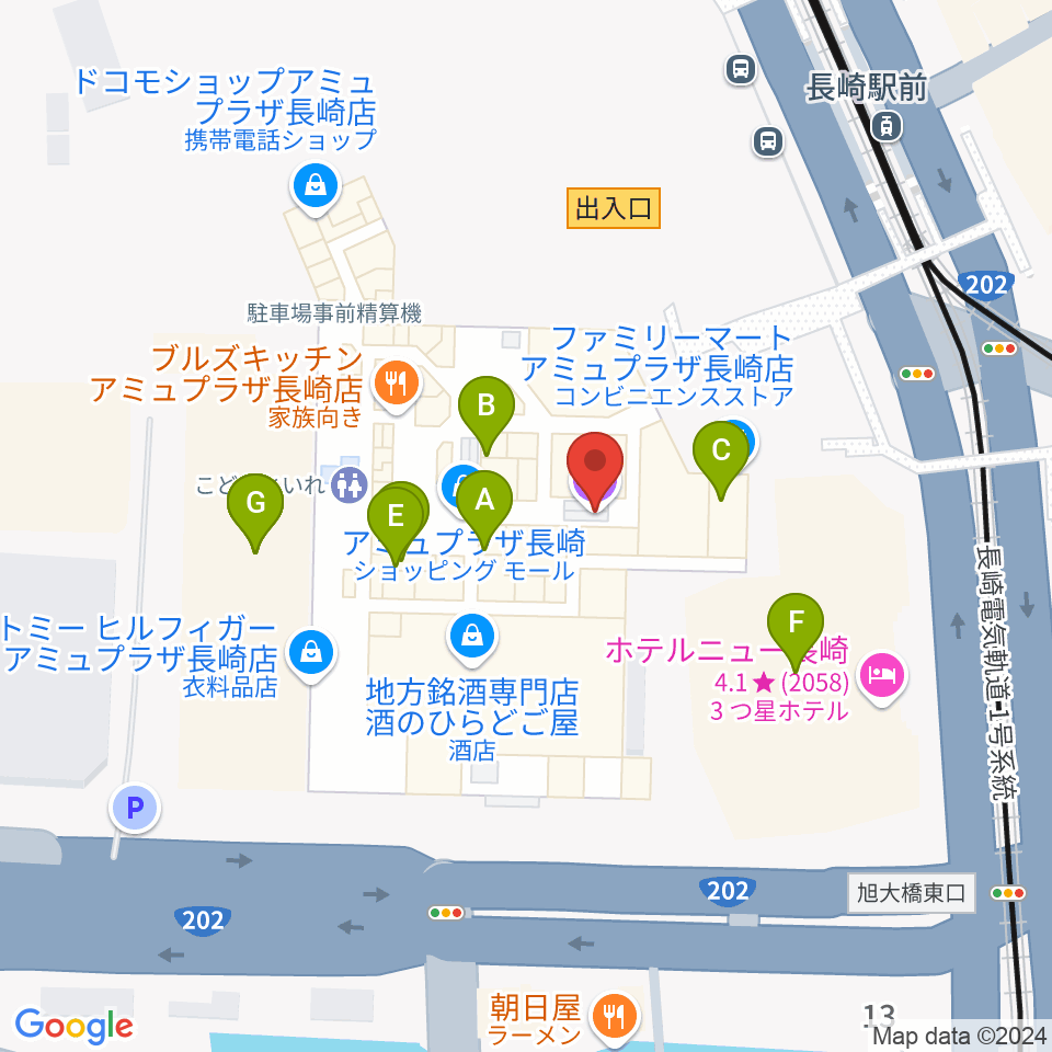 ユナイテッド・シネマ長崎周辺のカフェ一覧地図