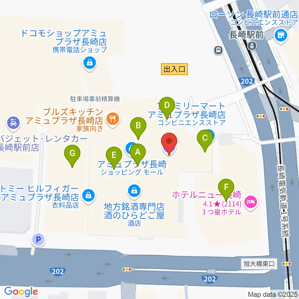ローソン・ユナイテッドシネマ長崎周辺のカフェ一覧地図