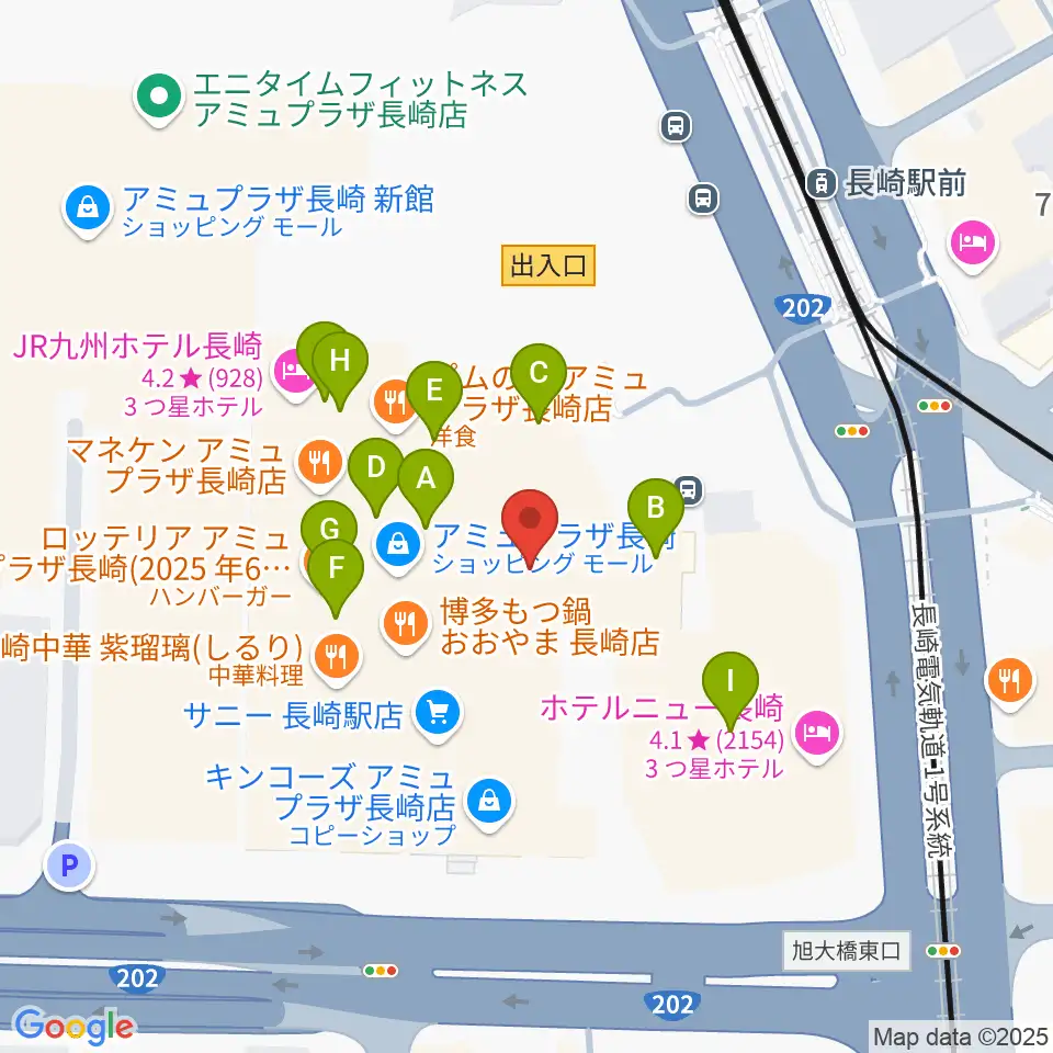 ローソン・ユナイテッドシネマ長崎周辺のカフェ一覧地図