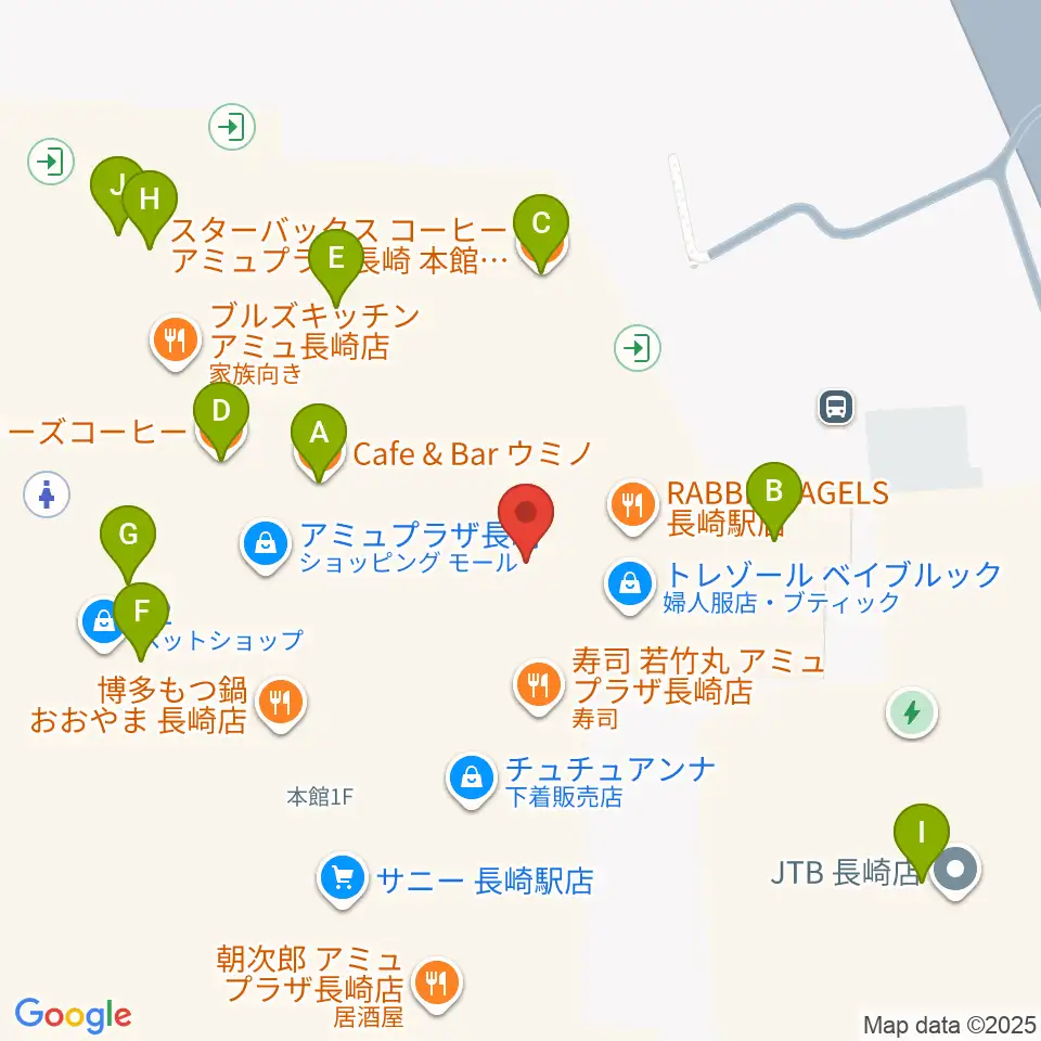 ローソン・ユナイテッドシネマ長崎周辺のカフェ一覧地図