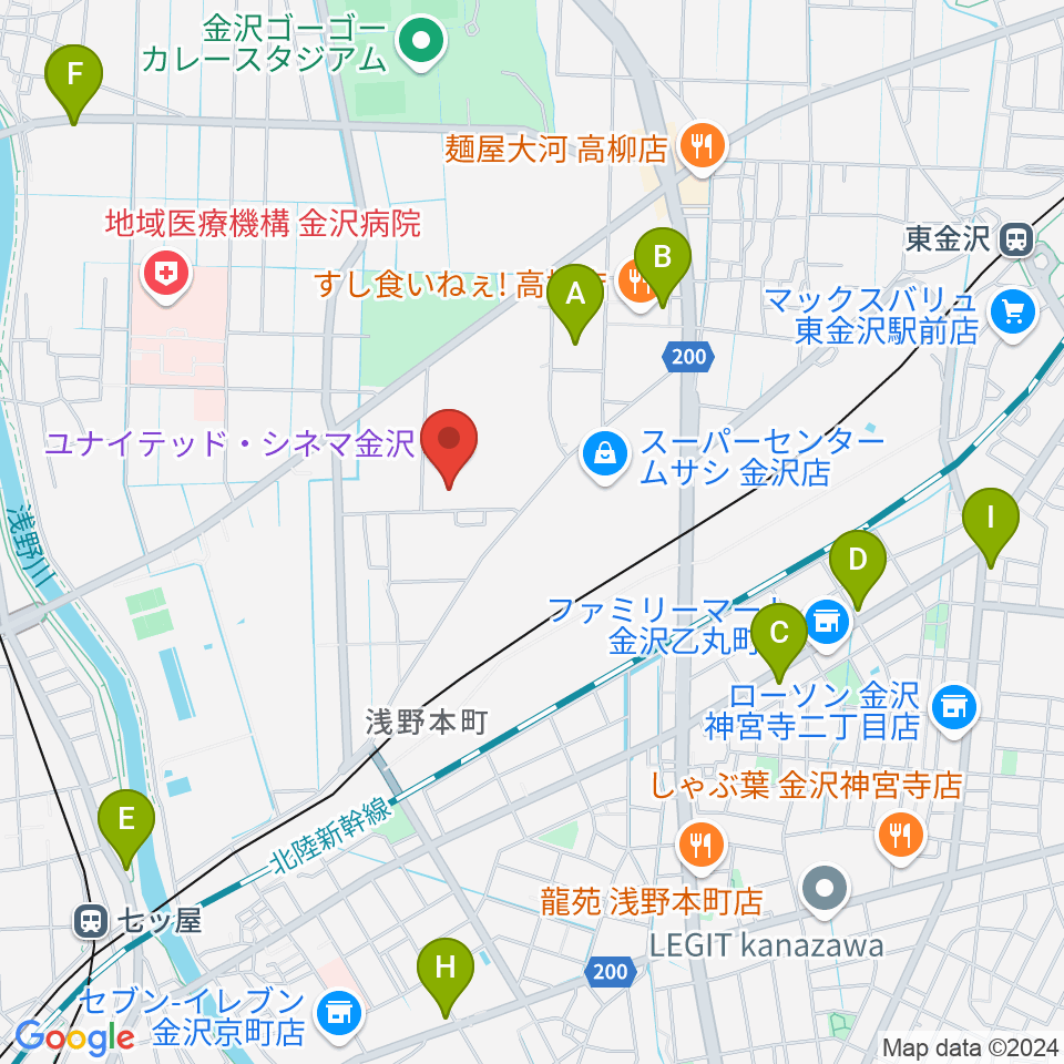 ユナイテッド・シネマ金沢周辺のカフェ一覧地図