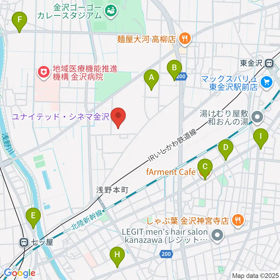 ユナイテッド・シネマ金沢周辺のカフェ一覧地図