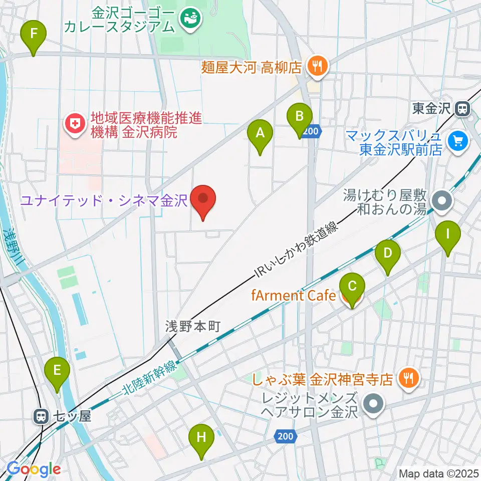 ユナイテッド・シネマ金沢周辺のカフェ一覧地図