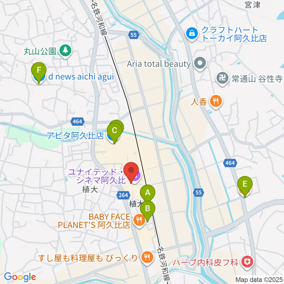ユナイテッド・シネマ阿久比周辺のカフェ一覧地図