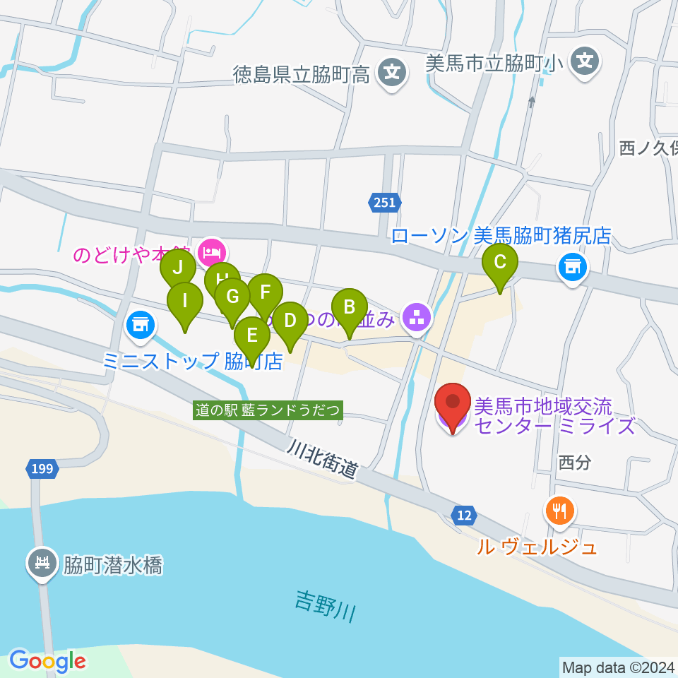 美馬市地域交流センター ミライズ周辺のカフェ一覧地図