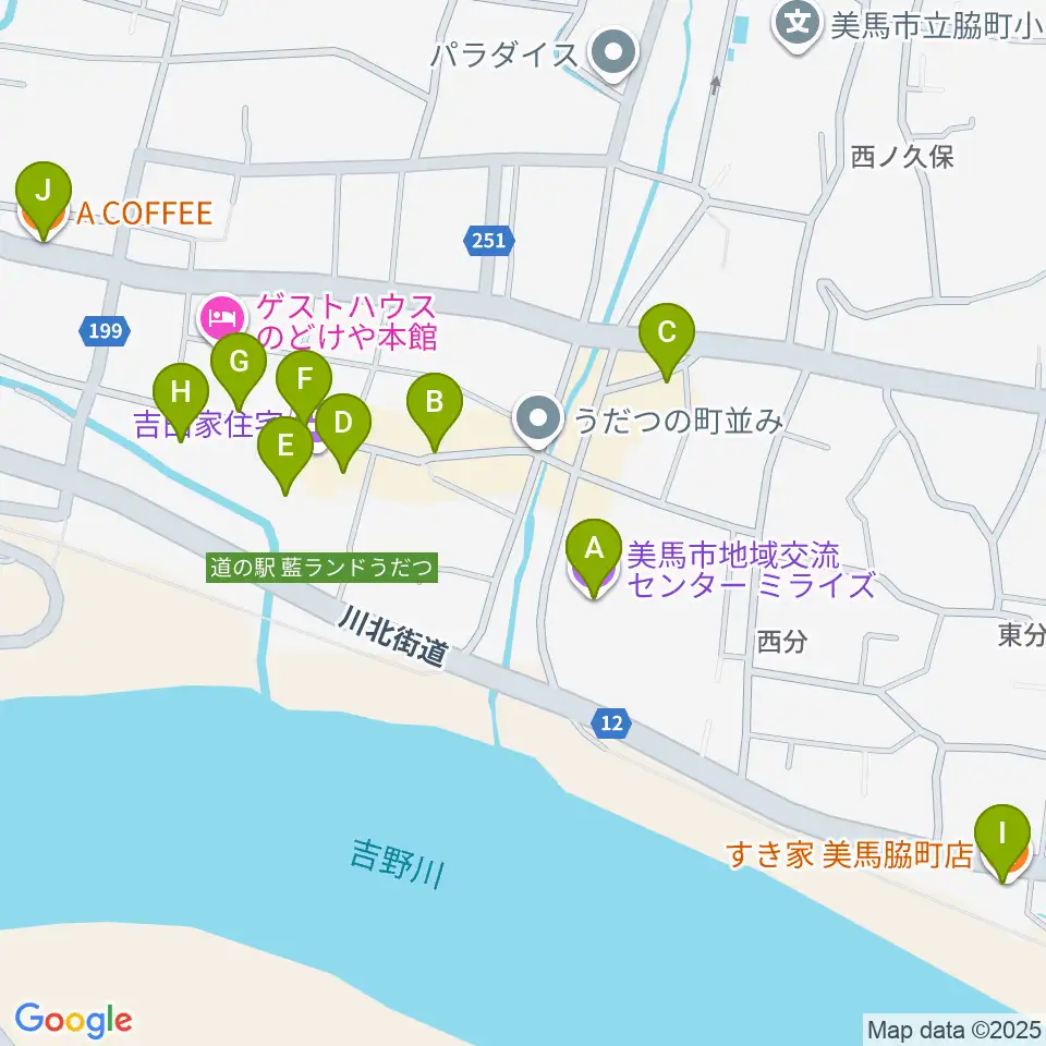 美馬市地域交流センター ミライズ周辺のカフェ一覧地図