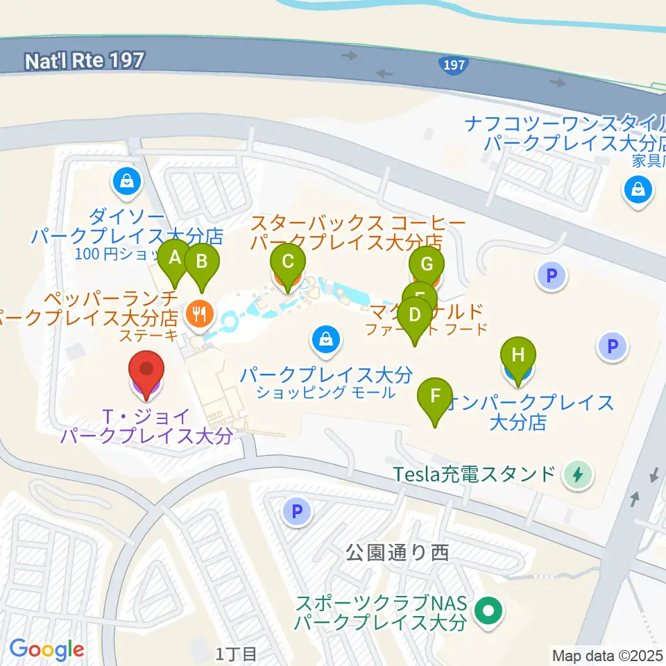 T・ジョイパークプレイス大分周辺のカフェ一覧地図