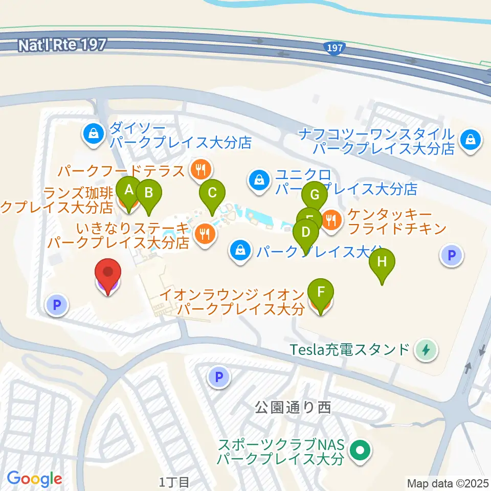 T・ジョイパークプレイス大分周辺のカフェ一覧地図