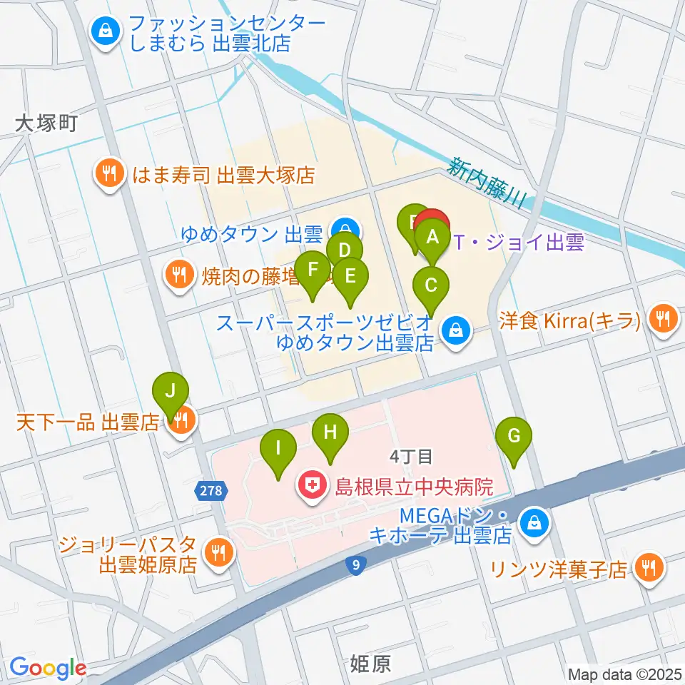 T・ジョイ出雲周辺のカフェ一覧地図