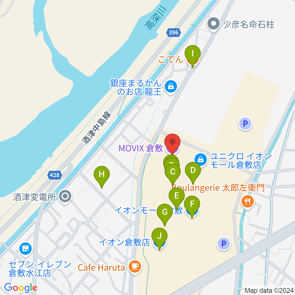 MOVIX倉敷周辺のカフェ一覧地図