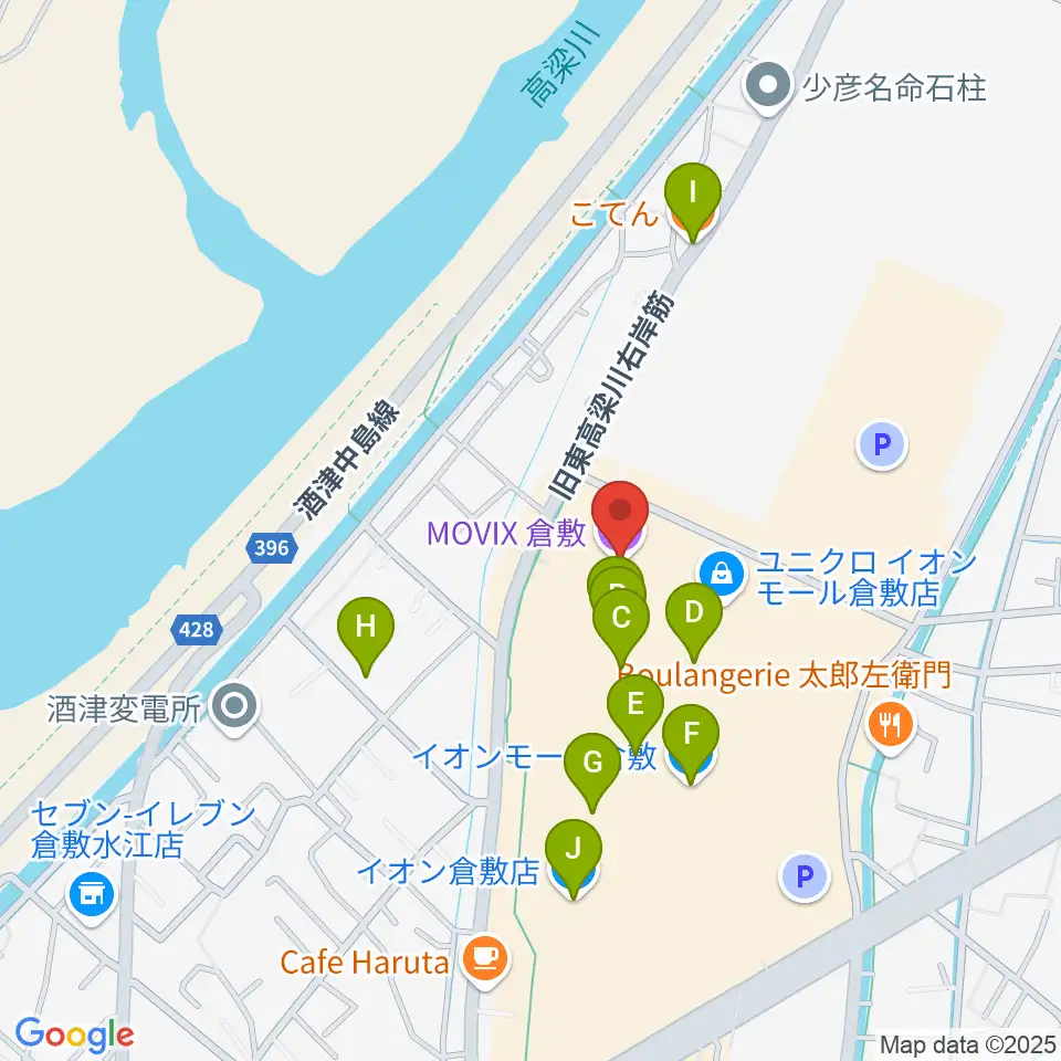 MOVIX倉敷周辺のカフェ一覧地図