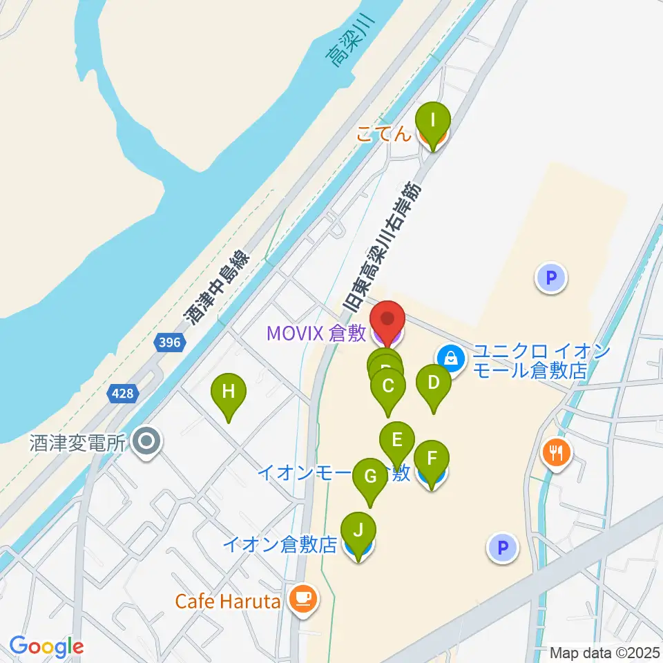 MOVIX倉敷周辺のカフェ一覧地図