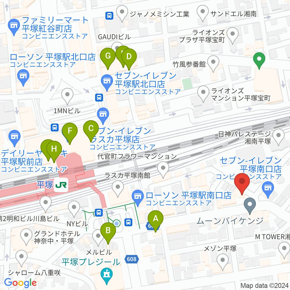 新堀ギター音楽院 平塚教室周辺のカフェ一覧地図