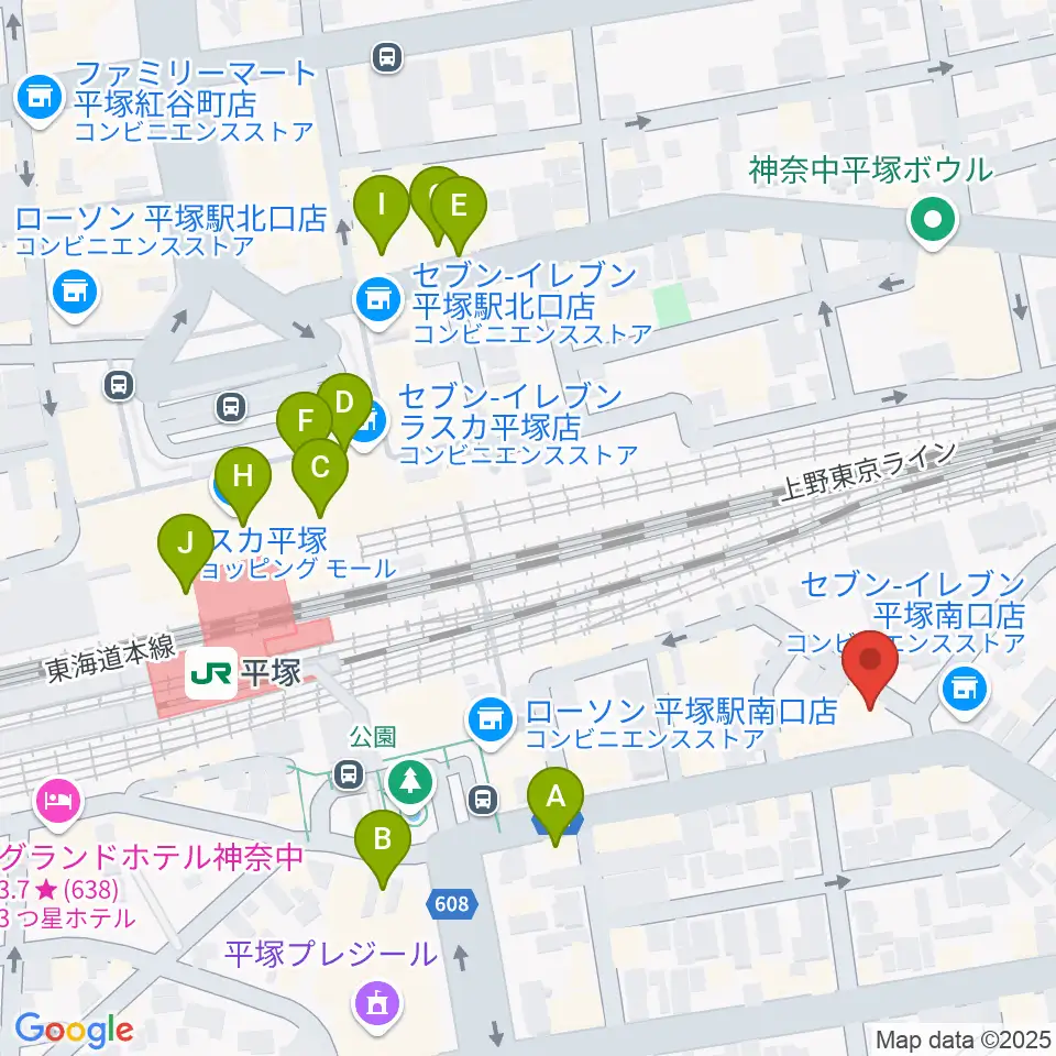 新堀ギター音楽院 平塚教室周辺のカフェ一覧地図