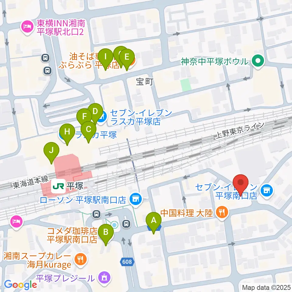 新堀ギター音楽院 平塚教室周辺のカフェ一覧地図
