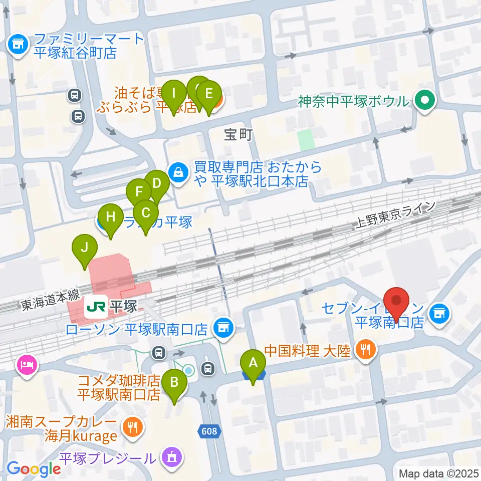 新堀ギター音楽院 平塚教室周辺のカフェ一覧地図