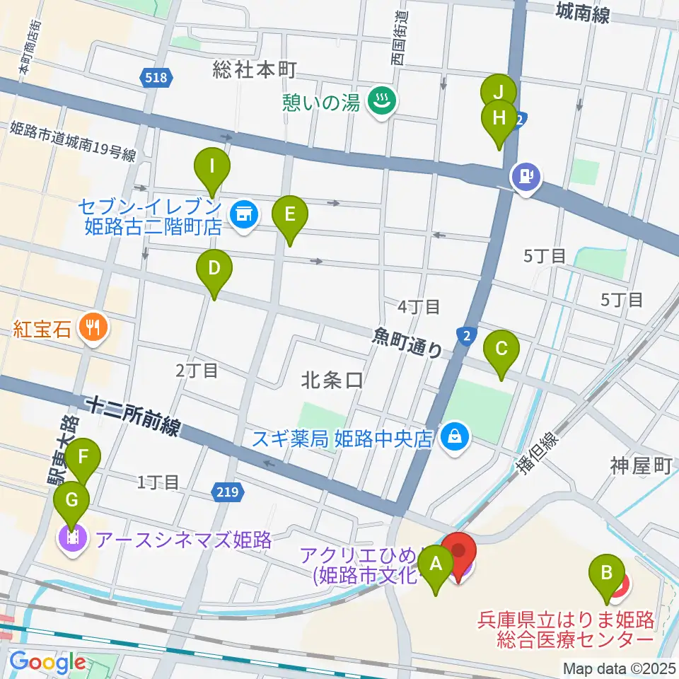 アクリエひめじ周辺のカフェ一覧地図