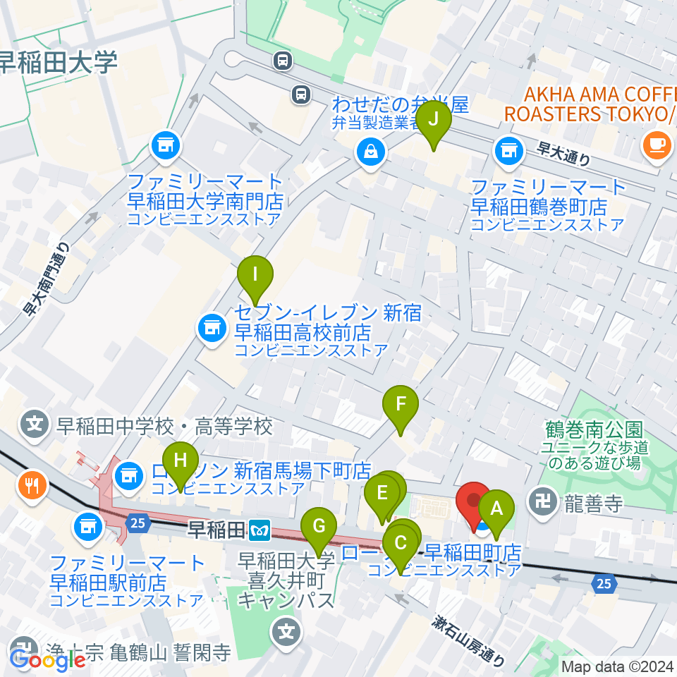 早稲田RiNen(リネン)周辺のカフェ一覧地図