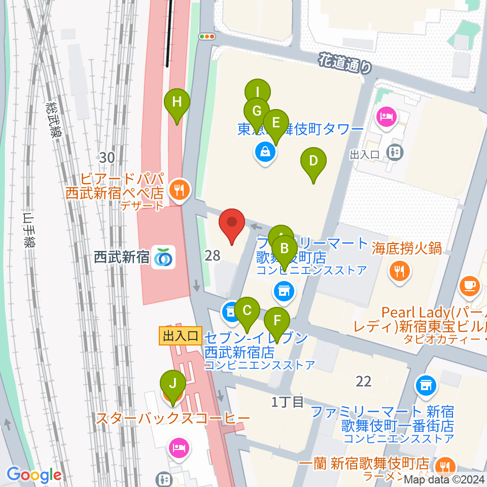 新宿ロックカフェロフト周辺のカフェ一覧地図