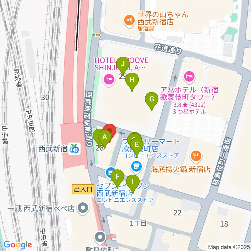 新宿ロックカフェロフト周辺のカフェ一覧地図