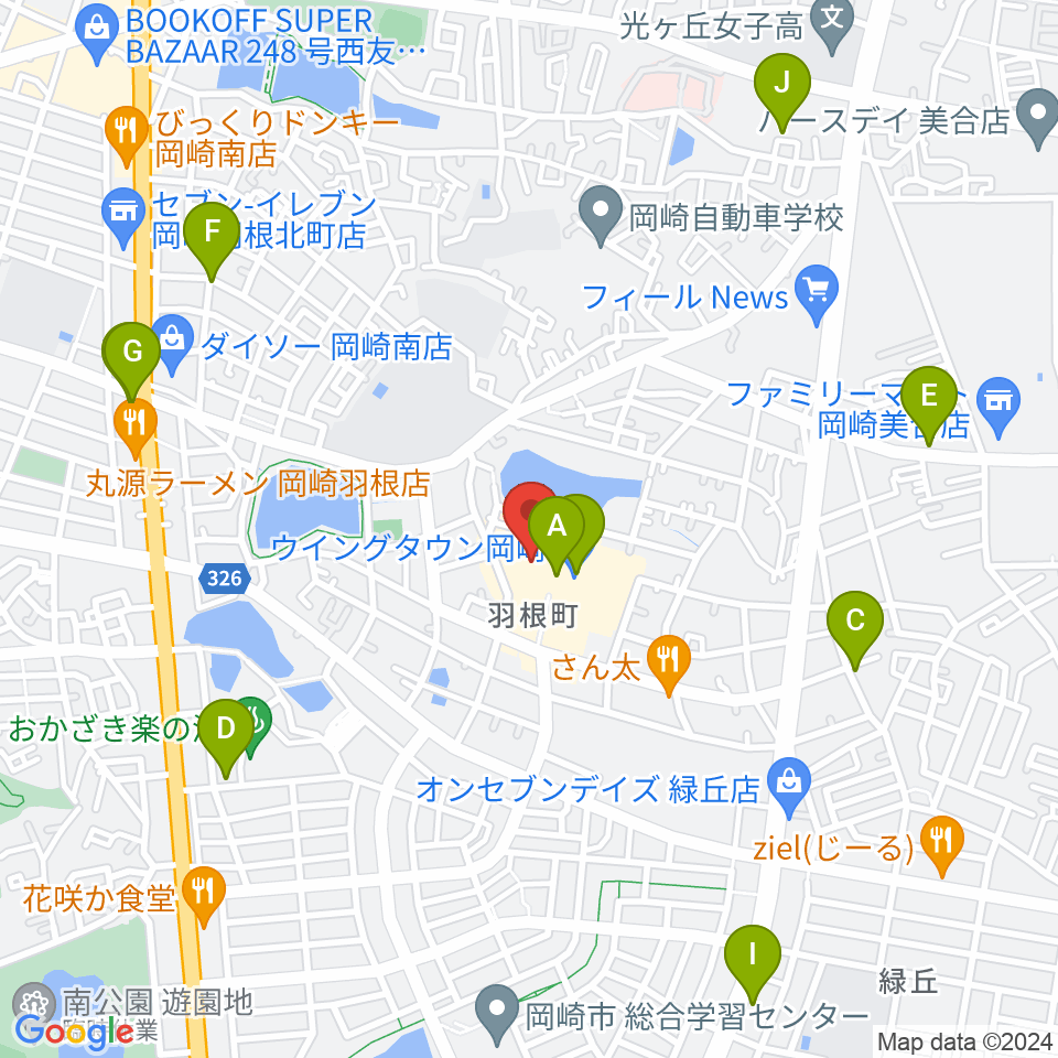 ユナイテッド・シネマ岡崎周辺のカフェ一覧地図