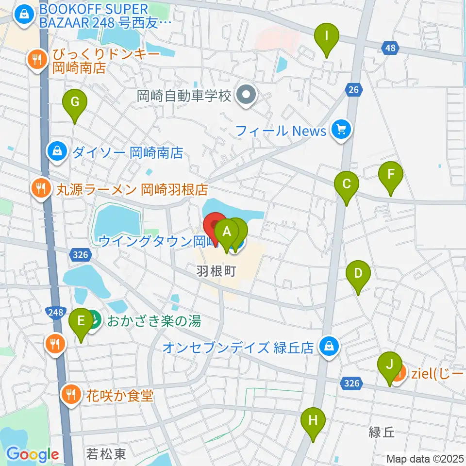 ローソン・ユナイテッドシネマ岡崎周辺のカフェ一覧地図