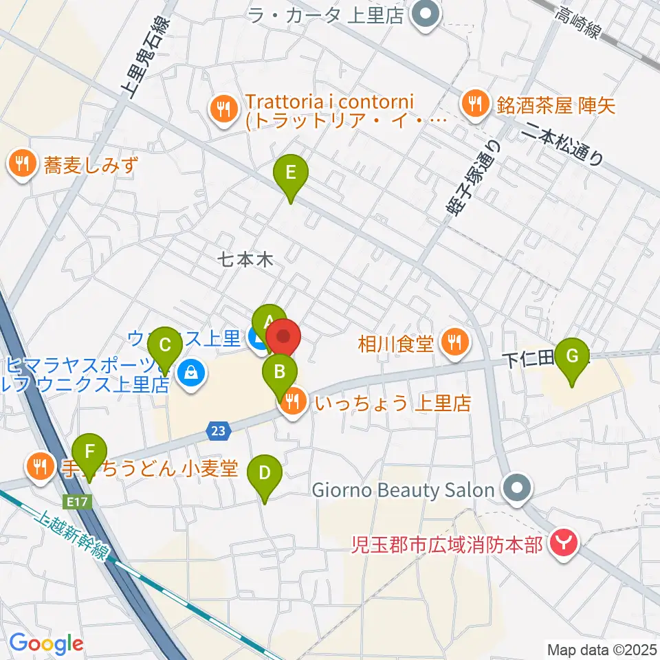 ユナイテッド・シネマ ウニクス上里周辺のカフェ一覧地図